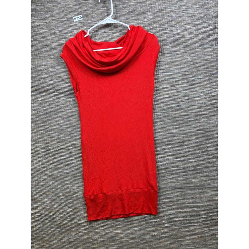 A La Tzarina Dress Womens M Red Cowl Neck Cap Sleeve Bodycon Short Jersey Knit